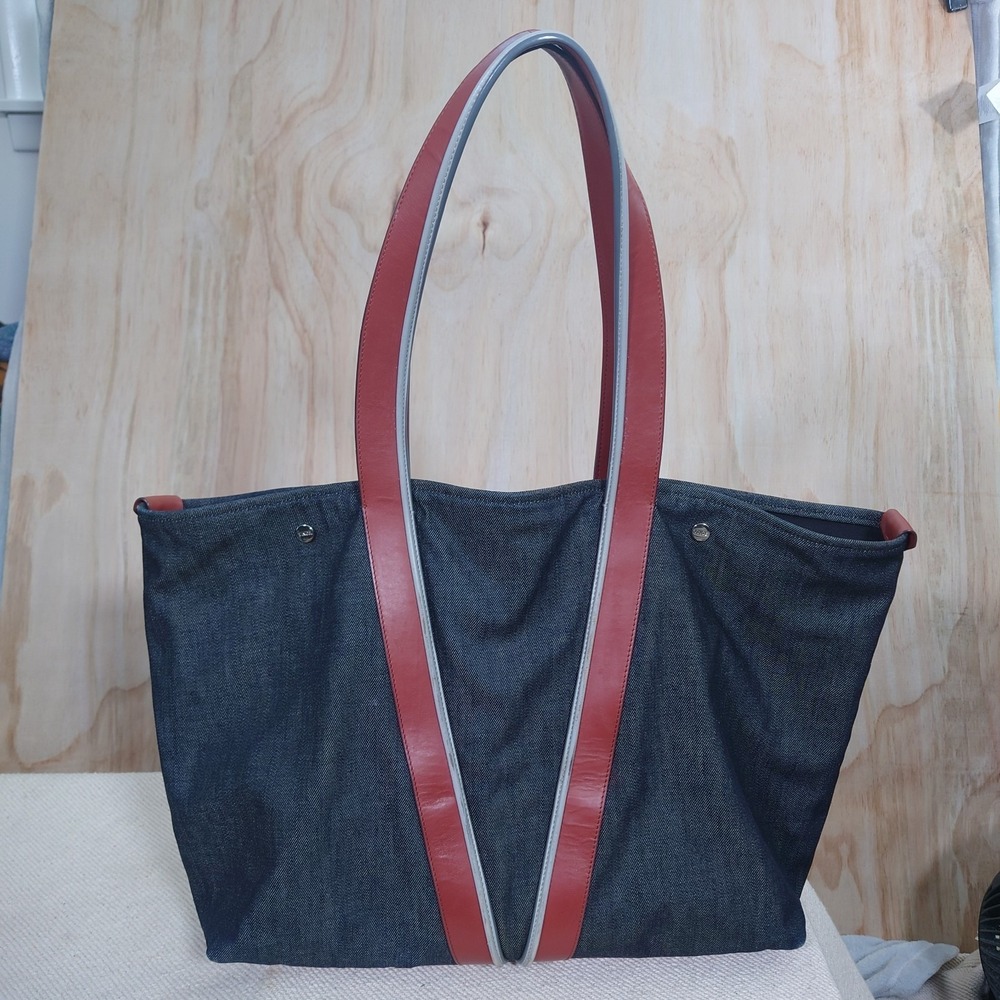 Vince Denim with Leather Handle and Trim Tote Bag